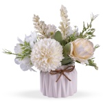 Artificial Potted Flowers White, Small Ceramic Vase Fake Flower Plants Desktop Decoration Indoor for Home and Office, Faux Flowers Hydrangea Decora for Table,Bookshelf,Bedroom,Living Room.(White)