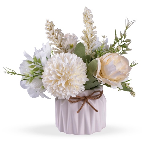 Artificial Potted Flowers White, Small Ceramic Vase Fake Flower Plants Desktop Decoration Indoor for Home and Office, Faux Flowers Hydrangea Decora for Table,Bookshelf,Bedroom,Living Room.(White) - Image 1