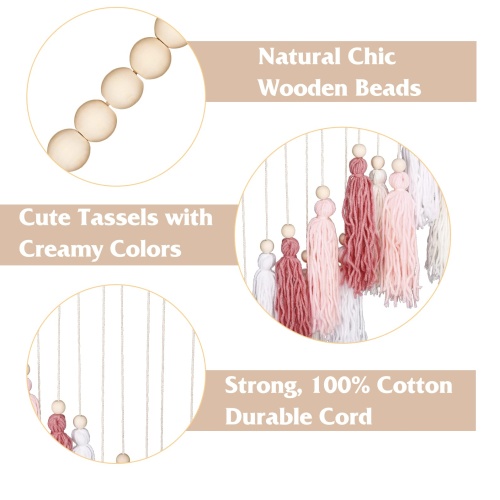 Luxbrand Large Macrame Wall Haning Boho Home Decor, Blush Pink Tassel Wall Decor Bohemian, Bedroom Living Room Girls Room Nursery Dorm Room Decoration Gift for Mom Gift for Woman - Image 4