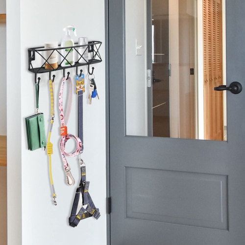 HappyHapi Key Holder for Wall Decorative, Entryway Key Hooks, Wall Mounted Key Rack with 5 Hooks, Metal Wire Mesh Basket Mail Holder, 9.8”Lx2.1”Wx4.1”H - Image 3