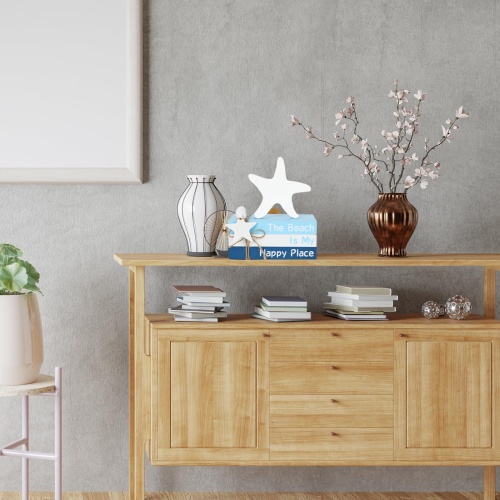 5 Pieces Beach Decor Wood Book Stacks and Starfish Sign Bead Garland, Decorative Books for Beach Room Decor Tiered Tray Decor, Beach Decorations for Home Coastal Bathroom - Image 4