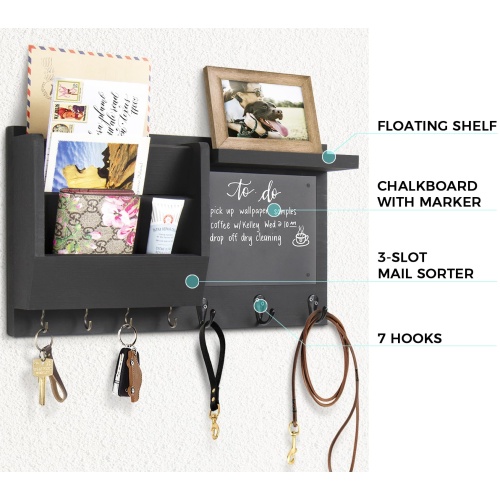 Ziivita Key Holder for Wall - Mail Holder Organizer Wall Mount with Shelf - Hanging Key Rack Hanger with Hooks Decorative for Home Coat Letter Dog Leash Entryway Living Room Decor - Image 4