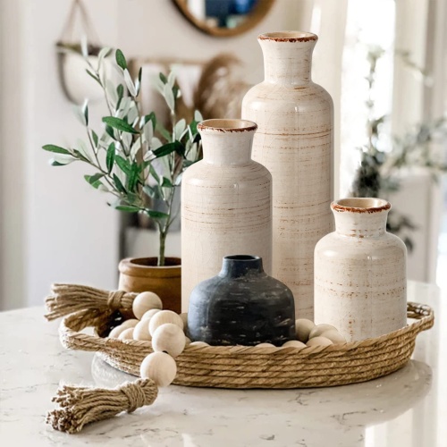 Eyamumo Ceramic Vase for Decor Set of 3 Small Vases, Vases for Rustic Home Decor Accent, Modern Farmhouse Vase Sets for Living Room Decorations, Ideal Shelf Décor, Table, Bookshelf, Entryway - Image 6
