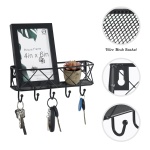 HappyHapi Key Holder for Wall Decorative, Entryway Key Hooks, Wall Mounted Key Rack with 5 Hooks, Metal Wire Mesh Basket Mail Holder, 9.8”Lx2.1”Wx4.1”H - Image 6