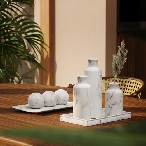 White Vase Set - Vases for Decor, Perfect for Holding Pampas Grass, Dried/Fresh Flowers, Vases for Your Kitchen, Bedroom, Office, Living Room, Bathroom, or Shelf Decor (Marble Look) - Image 2