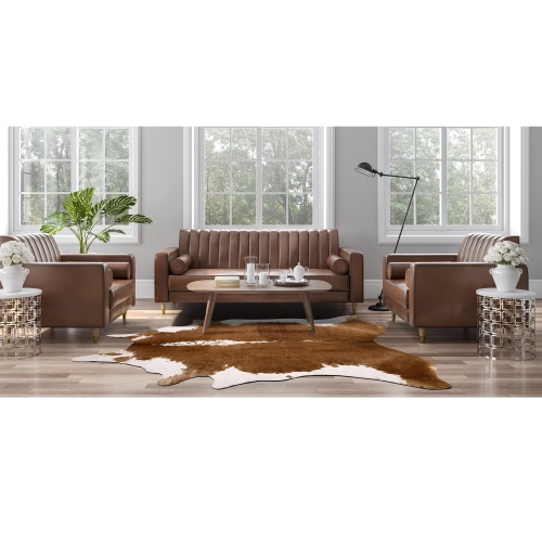 AROGAN Premium Faux Cowhide Rug 4.6 x 5.2 Feet, Sturdy and Large Size Cow Print Rugs, Suitable for Bedroom Living Room Western Decor, Faux Fur Animal Cow Hide Carpet, Brown - Image 3