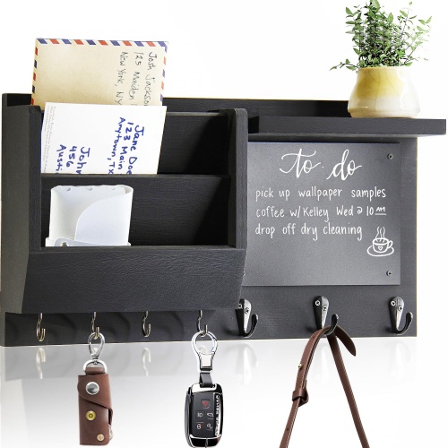Ziivita Key Holder for Wall - Mail Holder Organizer Wall Mount with Shelf - Hanging Key Rack Hanger with Hooks Decorative for Home Coat Letter Dog Leash Entryway Living Room Decor - Image 1