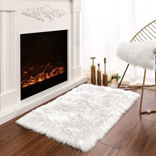 Latepis White Sheepskin Rug 2x3 Faux Fur Sheepskin Rug for Living Room Fluffy Washable Rug for Bedroom Luxury Room Decor Furry Rug Rectangle - Image 1