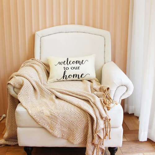 Ogiselestyle Farmhouse Pillow Covers with Welcome to Our Home Quotes 12 x 20 Inch Home Decorative Cushion Case for Sofa Couch Housewarming Gifts Family Room Décor - Image 6