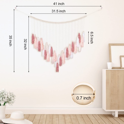 Luxbrand Large Macrame Wall Haning Boho Home Decor, Blush Pink Tassel Wall Decor Bohemian, Bedroom Living Room Girls Room Nursery Dorm Room Decoration Gift for Mom Gift for Woman - Image 5