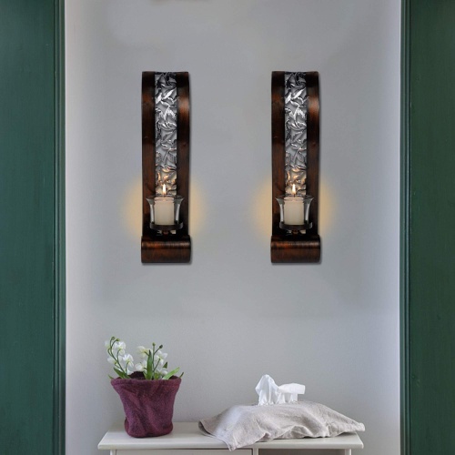 Shelving Solution Wall Sconce 14.4 x 3.5 Inch, with Tea Light Candle Holder Antique Bronze Style Metal Wall Art Decorations for Living Room, Bathroom, Dining Room and Office, Set of 2 - Image 4