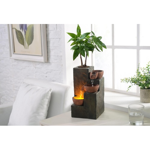 MSEONWXI Indoor Fountain Waterfall Tabletop for Home Decor Three Bowls Rock 3 Tier Fountain Relaxing and Sound Plant by Yourself(23061) - Image 2