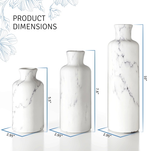 White Vase Set - Vases for Decor, Perfect for Holding Pampas Grass, Dried/Fresh Flowers, Vases for Your Kitchen, Bedroom, Office, Living Room, Bathroom, or Shelf Decor (Marble Look) - Image 3