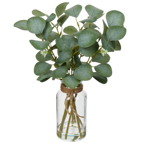 Briful Artificial Eucalyptus Stems in Glass Vase with Faux Water, 14" Fake Plant Eucalyptus Leaves for Home Office Farmhouse Wedding Centerpiece Décor - Image 1