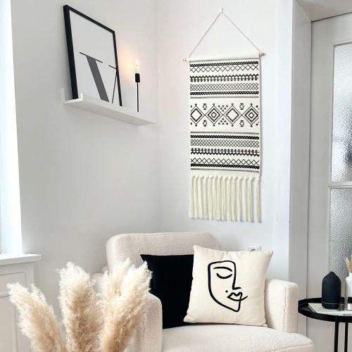 Dremisland Macrame Woven Wall Hanging Tapestry- Boho Chic Bohemian Home Decor Geometric Art Decor Boho Backdrop - Beautiful Apartment Dorm Room Door Decoration, 17.7" W x 32" L (Sendia-Black) - Image 2