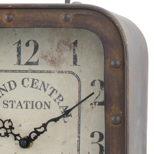 Stonebriar Large Square Rustic Metal Table Top Clock with Handle and Rivet Detail, Industrial Home Decor Accents for the Mantel, Shelf, Desk, or Any Table Top, Battery Operated - Image 6