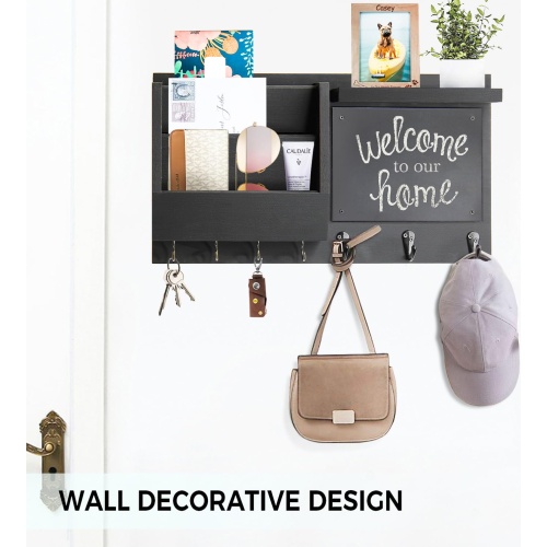 Ziivita Key Holder for Wall - Mail Holder Organizer Wall Mount with Shelf - Hanging Key Rack Hanger with Hooks Decorative for Home Coat Letter Dog Leash Entryway Living Room Decor - Image 5