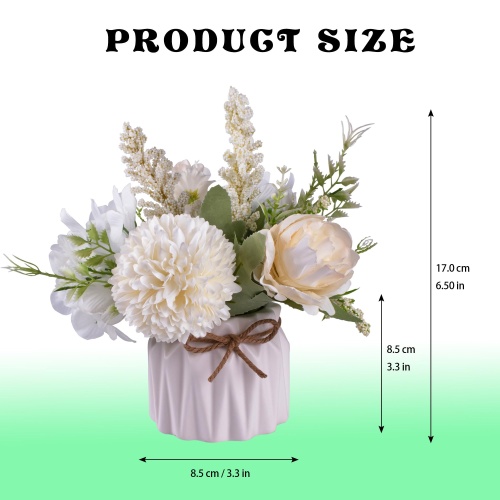 Artificial Potted Flowers White, Small Ceramic Vase Fake Flower Plants Desktop Decoration Indoor for Home and Office, Faux Flowers Hydrangea Decora for Table,Bookshelf,Bedroom,Living Room.(White) - Image 6