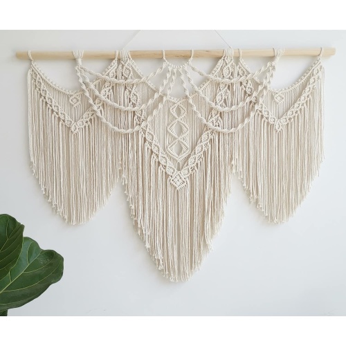 large macrame wall hanging - Boho Tapestry Macrame Wall Decor Art- Chic Bohemian Handmade Woven Tapestry Home Decoration for Bedroom Living Room Apartment Wedding Party - 43"x32" (Beige-fringe) - Image 1