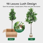 Growneer 6FT Artificial Fiddle Leaf Fig Tree with 98 Large Faux Fiddle Leaves, Dried Moss and Basket Fig Silk Tree Plants in Pot for Indoor Outdoor Divider, Home Office Decor - Image 7