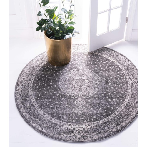 Unique Loom Bromley Collection Area Rug - Midnight (3' 1" Round, Dark Gray/ Gray) - Image 1