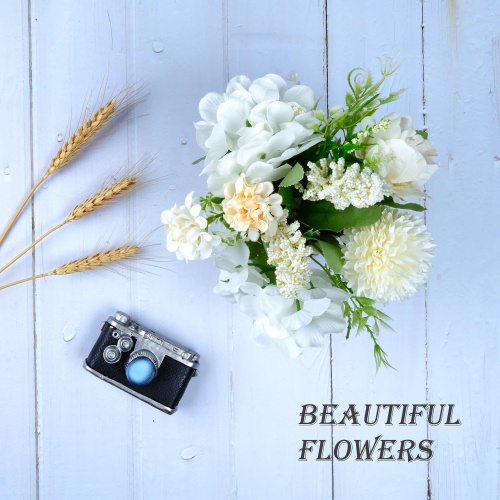Artificial Potted Flowers White, Small Ceramic Vase Fake Flower Plants Desktop Decoration Indoor for Home and Office, Faux Flowers Hydrangea Decora for Table,Bookshelf,Bedroom,Living Room.(White) - Image 5