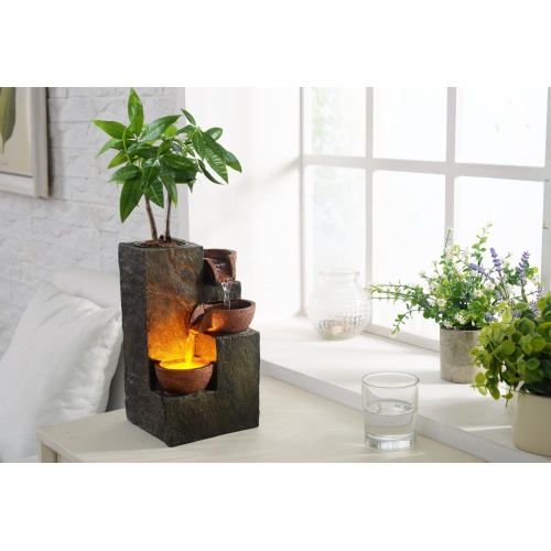 MSEONWXI Indoor Fountain Waterfall Tabletop for Home Decor Three Bowls Rock 3 Tier Fountain Relaxing and Sound Plant by Yourself(23061) - Image 4