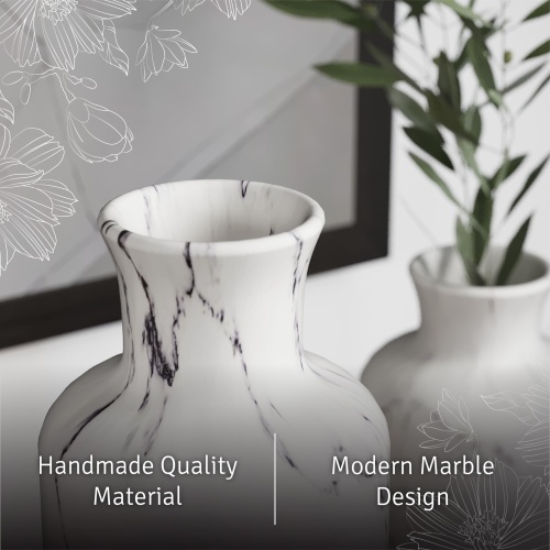 White Vase Set - Vases for Decor, Perfect for Holding Pampas Grass, Dried/Fresh Flowers, Vases for Your Kitchen, Bedroom, Office, Living Room, Bathroom, or Shelf Decor (Marble Look) - Image 5