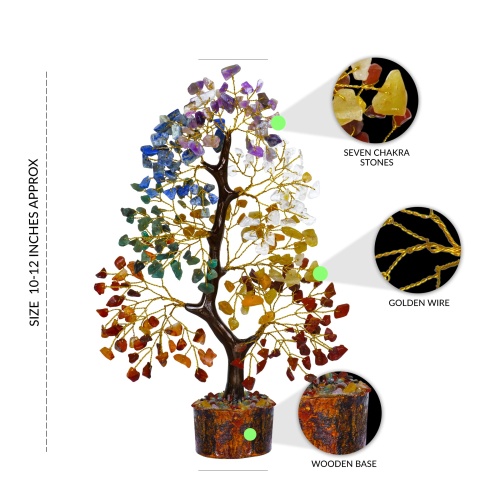 7 Chakra Crystal Tree Feng Shui Money Tree Office Decor Crystals and Stones Home Decor Meditation Accessories Gemstone Tree House Warming Gifts New Home - Size 10-12 Inches 300 Beads Chakra Stones - Image 4