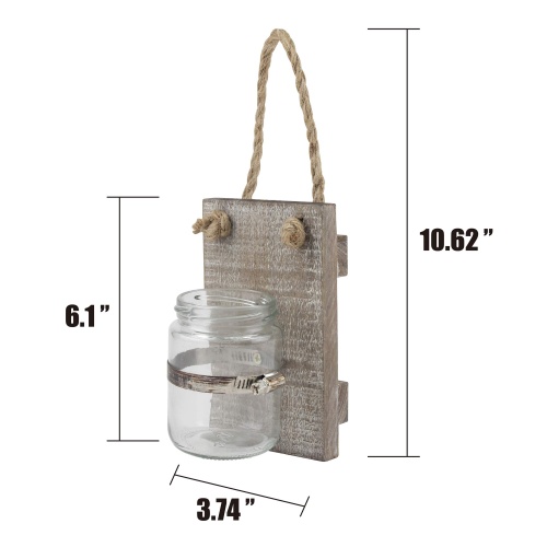 Stonebriar Rustic White Wash Wooden Mason Jar Wall Sconce Set with Hanging Loop - Image 4