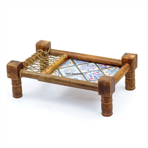 Traditional Decorative Asian Cot Tray for Snacks & Drinks | North Indian Decorative Wooden Coat Decor Accent | Nagina International - Image 4