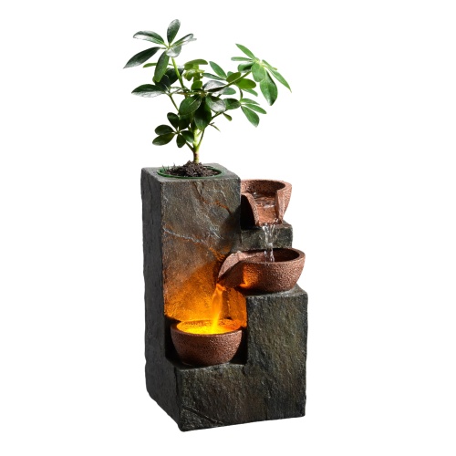 MSEONWXI Indoor Fountain Waterfall Tabletop for Home Decor Three Bowls Rock 3 Tier Fountain Relaxing and Sound Plant by Yourself(23061) - Image 1