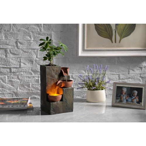 MSEONWXI Indoor Fountain Waterfall Tabletop for Home Decor Three Bowls Rock 3 Tier Fountain Relaxing and Sound Plant by Yourself(23061) - Image 7