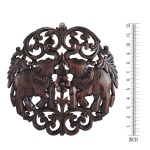 AeraVida Elaborate Circular Double Thai Elephant Hand Carved Teak Wood Wall Art - Image 3