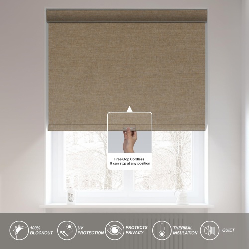 Boolegon Blackout Roller Shades for Windows,Cordless,Linen Fabric,Roller Blinds,Thermal Insulated Fabric UV Protection,Window Shades for Home,Office,Bedroom,Door,Blackout-Beige,Custom Size - Image 3