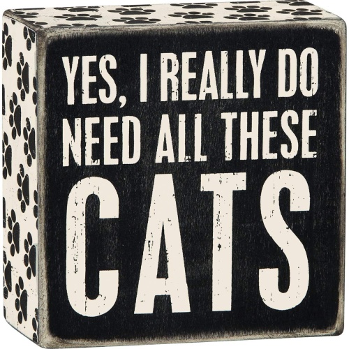 Primitives by Kathy Word Box Sign, 4" square, Yes, Cats - Image 1