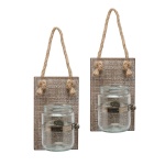 Stonebriar Rustic White Wash Wooden Mason Jar Wall Sconce Set with Hanging Loop - Image 5