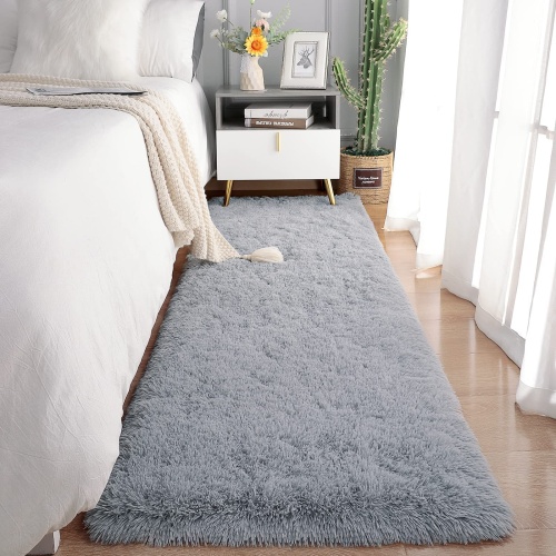 Chicrug Soft Runner Rugs for Bedroom Living Room Plush Fluffy Rug 2x6 Feet, Shag Furry Area Rug Carpet Non Shedding for Nursery Children Kids Girls Room Home Decorative, Grey - Image 1