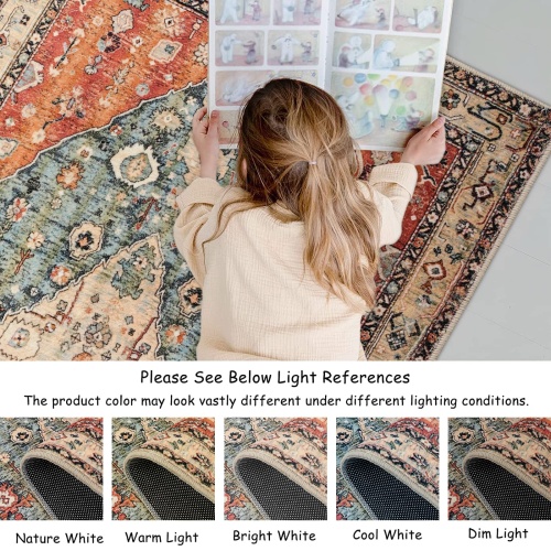 Lahome Boho Tribal Area Rug - 5x7 Large Washable Living Bedroom Rug Distressed Oriental Non-Slip Non-Shedding Print Floor Carpet for Dining Room Home,Rust/Dull Teal - Image 4