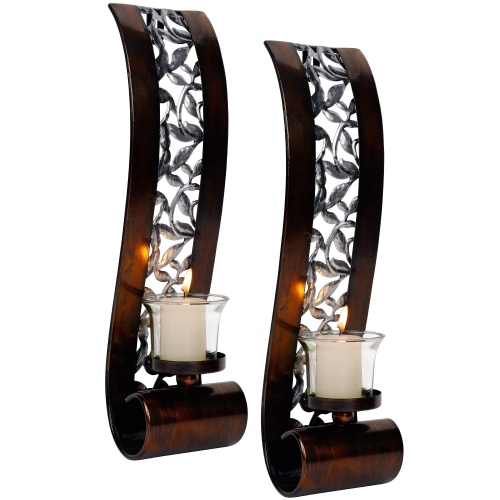 Shelving Solution Wall Sconce 14.4 x 3.5 Inch, with Tea Light Candle Holder Antique Bronze Style Metal Wall Art Decorations for Living Room, Bathroom, Dining Room and Office, Set of 2 - Image 1