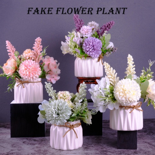 Artificial Potted Flowers White, Small Ceramic Vase Fake Flower Plants Desktop Decoration Indoor for Home and Office, Faux Flowers Hydrangea Decora for Table,Bookshelf,Bedroom,Living Room.(White) - Image 2