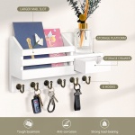 FifthQuarter Key and Mail Holder For Wall, Mail Organizer Wall Mount with 6 Hooks and Storage Drawer, Easy Installation Key Rack for Entryway and Home Decor (A-White) - Image 4