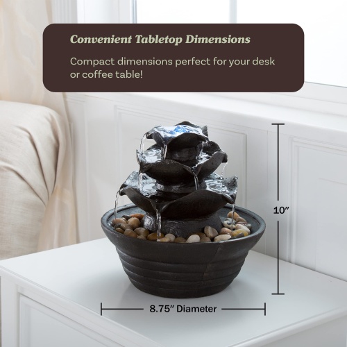 Indoor Fountain with LED Lights – Cascading 3-Tier Lighted Tabletop Water Feature with Soothing Sound – Zen Décor for Home or Office by Pure Garden - Image 4