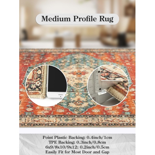Lahome Boho Tribal Area Rug - 5x7 Large Washable Living Bedroom Rug Distressed Oriental Non-Slip Non-Shedding Print Floor Carpet for Dining Room Home,Rust/Dull Teal - Image 5