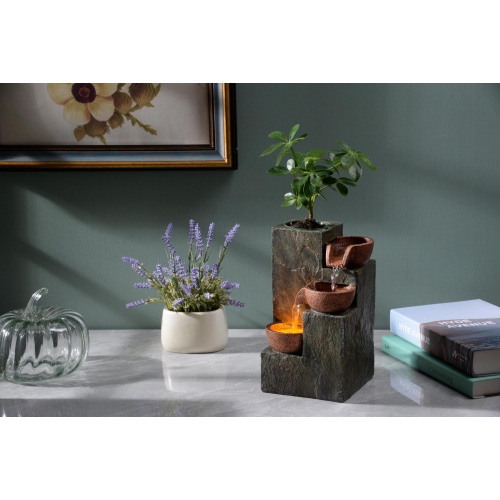 MSEONWXI Indoor Fountain Waterfall Tabletop for Home Decor Three Bowls Rock 3 Tier Fountain Relaxing and Sound Plant by Yourself(23061) - Image 5
