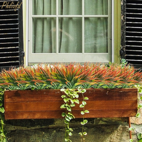 Phliofd 6Pcs Artificial Grass Fake Plants 17.3in Outdoor Plastic Plants UV Resistant Greenery Fake Grass for Home Window Garden Office Patio Hanging Planter Pathway Front Porch Décor Red - Image 4