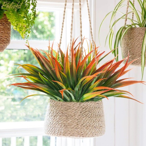 Phliofd 6Pcs Artificial Grass Fake Plants 17.3in Outdoor Plastic Plants UV Resistant Greenery Fake Grass for Home Window Garden Office Patio Hanging Planter Pathway Front Porch Décor Red - Image 7