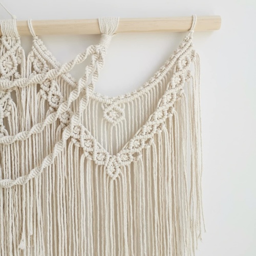 large macrame wall hanging - Boho Tapestry Macrame Wall Decor Art- Chic Bohemian Handmade Woven Tapestry Home Decoration for Bedroom Living Room Apartment Wedding Party - 43"x32" (Beige-fringe) - Image 3