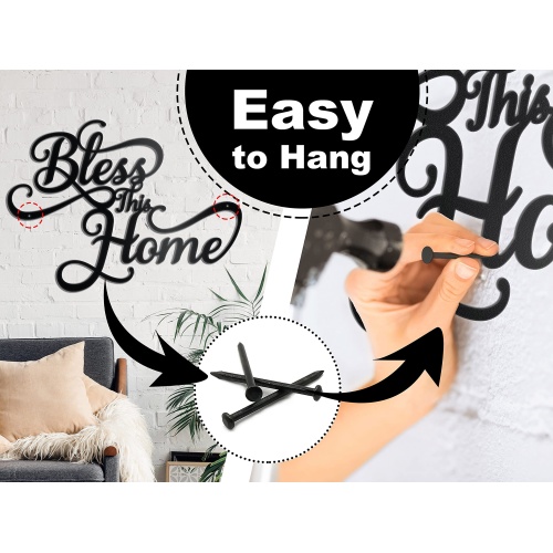 Vivegate Bless This Home Wall Decor Black Metal Art – 18”X13” Bless This Home Metal Wall Stencil Decor Entryway Living Room Decoration Signs - Image 6