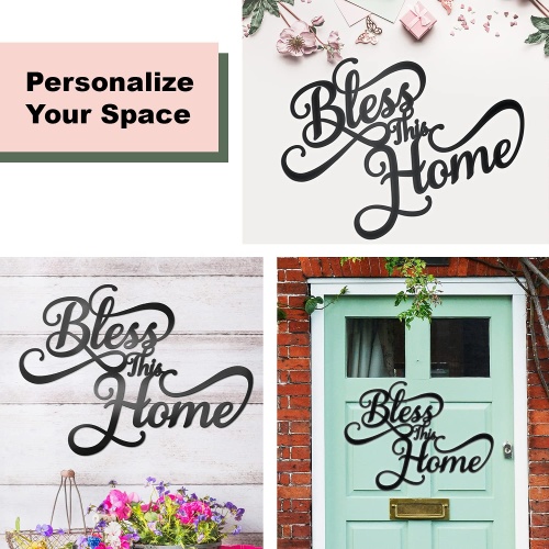 Vivegate Bless This Home Wall Decor Black Metal Art – 18”X13” Bless This Home Metal Wall Stencil Decor Entryway Living Room Decoration Signs - Image 7